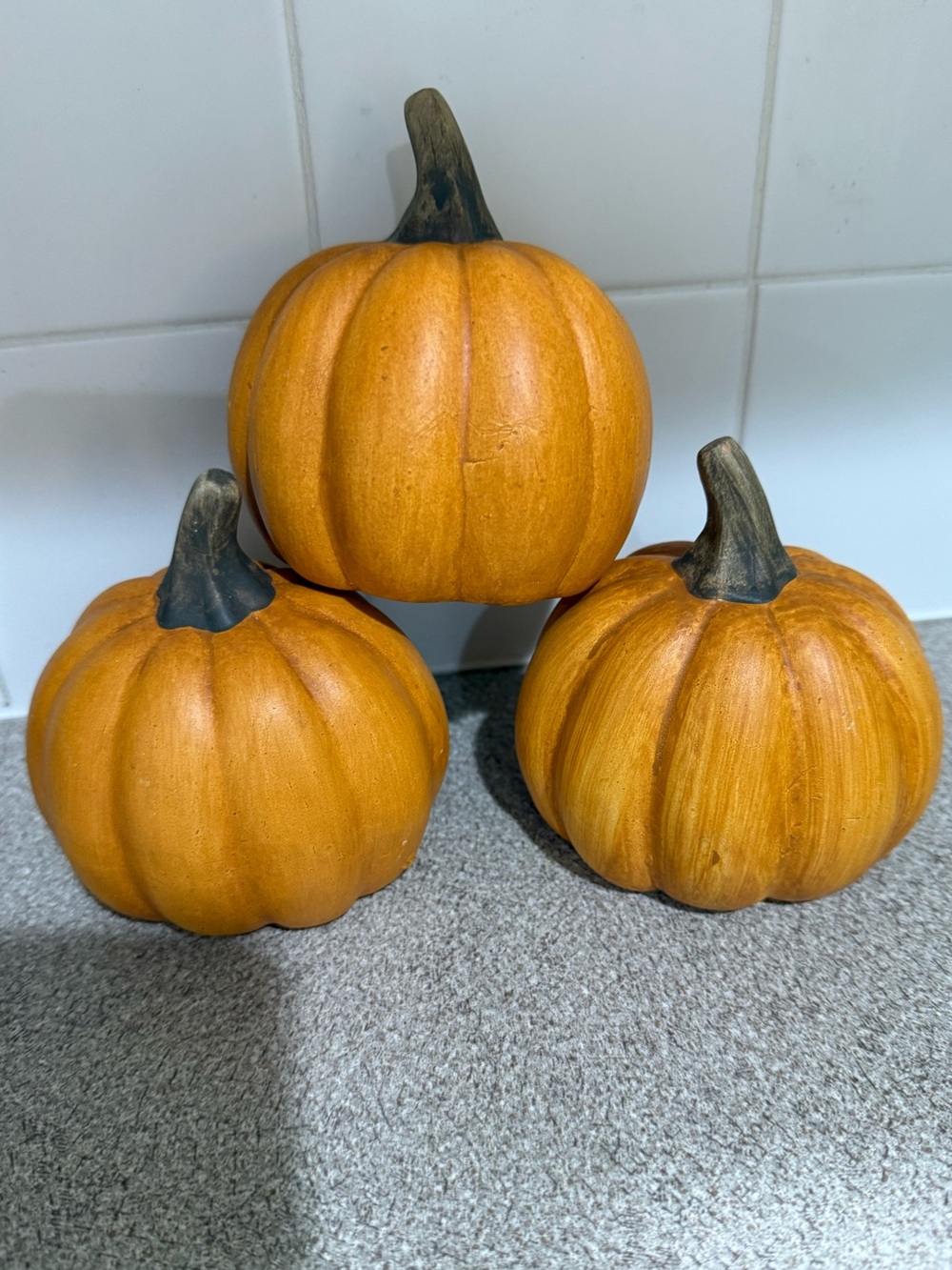 Thankful Blessed Grateful ceramic Pumpkin Trio - Orange Fall Decor NEW - Picture 6 of 10